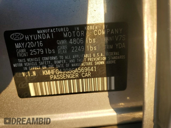 2016 Hyundai Azera with VIN KMHFG4JG8GA569641, listed as a Copart auction lot 48692095 with 81,532 mi miles and Salvage title. Bid and sale history available at DreamBid. Image 13.
