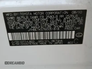 2011 Lexus GS 350 z VIN JTHBE1KS7B0051818, wystawiony jako Copart lot #50159925 z przebiegiem 70 319 mil mil oraz Szkoda całkowita • Salvage title. Historia ofert i sprzedaży dostępna na DreamBid. Obrazek 14.