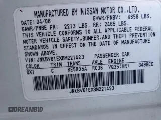 2008 Infiniti G35 Journey with VIN JNKBV61EX8M221423, listed as a Copart auction lot 78458954 with 127,154 mi miles and Salvage Title. Bid and sale history available at DreamBid. Image 14.