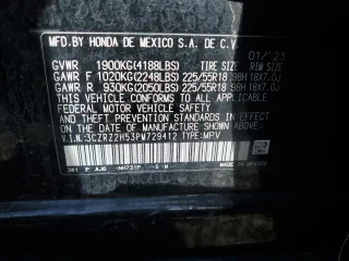 2023 Honda HR-V Sport with VIN 3CZRZ2H53PM729412, listed as a Copart auction lot 48209205 with 25,765 mi miles and Salvage Title. Bid and sale history available at carsss.com. Image 13.