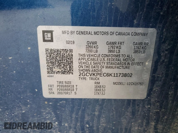 2019 Chevrolet Silverado 1500 LT with VIN 2GCVKPEC6K1173802, listed as a Copart auction lot 86812284 with 78,034 mi miles and Salvage Title. Bid and sale history available at DreamBid. Image 12.