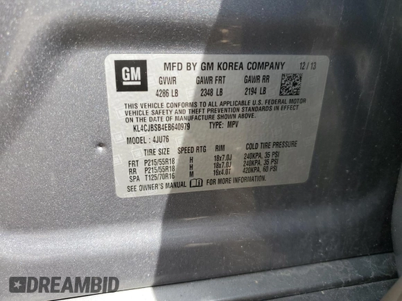 2014 Buick Encore Convenience with VIN KL4CJBSB4EB640979, listed as a Copart auction lot 53210815 with 182,159 mi miles and Salvage Title. Bid and sale history available at carsss.com. Image 13.