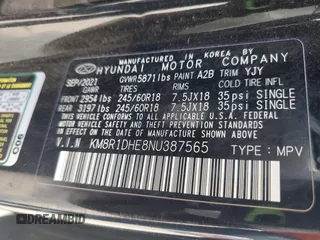 2022 Hyundai Palisade SE z VIN KM8R1DHE8NU387565, wystawiony jako Copart lot #54209515 z przebiegiem 24 094 mil mil oraz Szkody całkowita. Historia ofert i sprzedaży dostępna na DreamBid. Obrazek 14.