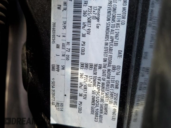 2016 Ford C-Max Energi SEL with VIN 1FADP5CU2GL108823, listed as a Copart auction lot 52552954 with 253,800 mi miles. Bid and sale history available at carsss.com. Image 12.