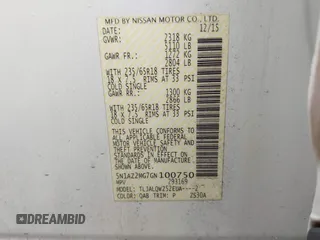 2016 Nissan Murano Platinum z VIN 5N1AZ2MG7GN100750, wystawiony jako IAAI lot #42426489 z przebiegiem 105 608 mil mil oraz . Historia ofert i sprzedaży dostępna na DreamBid. Obrazek 9.