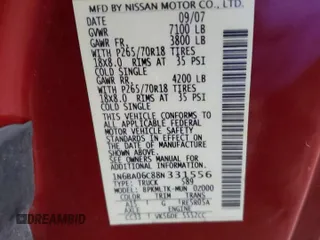 2008 Nissan Titan XE z VIN 1N6BA06C88N331556, wystawiony jako Copart lot #86565234 z przebiegiem 96 507 mil mil oraz Szkody całkowita. Historia ofert i sprzedaży dostępna na DreamBid. Obrazek 12.