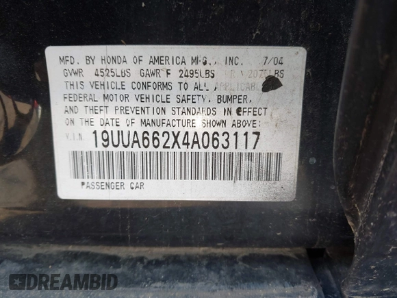 2004 Acura TL z VIN 19UUA662X4A063117, wystawiony jako IAAI lot #42149512 z przebiegiem 226 191 mil mil oraz . Historia ofert i sprzedaży dostępna na DreamBid. Obrazek 9.
