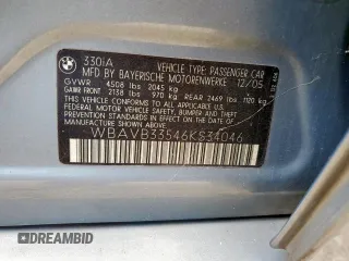 2006 BMW 3 Series 330i с VIN WBAVB33546KS34046, выставлен на аукционе Copart как лот 60077635 с пробегом 120 569 миль миль и Чистый • Clean title. История ставок и продаж доступна на DreamBid. Изображение 12.