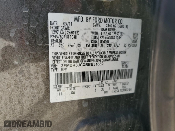 2011 Ford Edge SEL with VIN 2FMDK3JCXBBB31682, listed as a Copart auction lot 42415025 with 223,242 mi miles and Salvage Title. Bid and sale history available at DreamBid. Image 15.