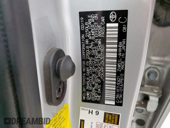 2019 Toyota Prius L Eco with VIN JTDKARFU0K3077831, listed as a Copart auction lot 62718705 with 135,026 mi miles and Clean title. Bid and sale history available at DreamBid. Image 12.