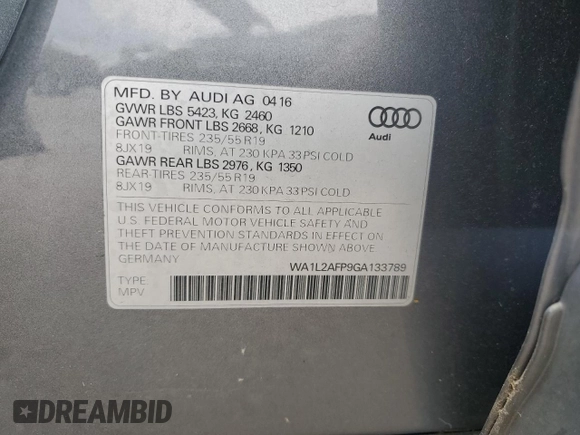 2016 Audi Q5 Premium Plus z VIN WA1L2AFP9GA133789, wystawiony jako Copart lot #58115605 z przebiegiem 92 651 mil mil oraz Szkoda całkowita • Salvage title. Historia ofert i sprzedaży dostępna na DreamBid. Obrazek 13.