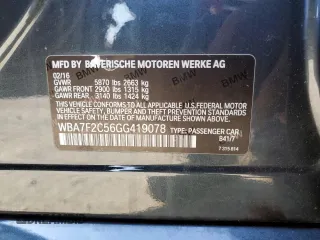 2016 BMW 7 Series 750i xDrive with VIN WBA7F2C56GG419078, listed as a Copart auction lot 75355703 with 0 mi miles. Bid and sale history available at carsss.com. Image 12.
