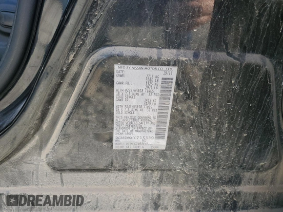 2015 Nissan Pathfinder SV with VIN 5N1AR2MMXFC715339, listed as a Copart auction lot 56524535 with 212,436 mi miles and Non repairable. Bid and sale history available at DreamBid. Image 13.