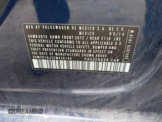 2014 Volkswagen Jetta S with VIN 3VW2K7AJ2EM438149, listed as a IAAI auction lot 42594264 with 54,675 mi miles and . Bid and sale history available at DreamBid. Image 9.