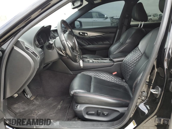 2019 Infiniti Q50 Red Sport 400 with VIN JN1FV7APXKM760676, listed as a Copart auction lot 53042805 with 112,374 mi miles and Salvage title. Bid and sale history available at DreamBid. Image 7.