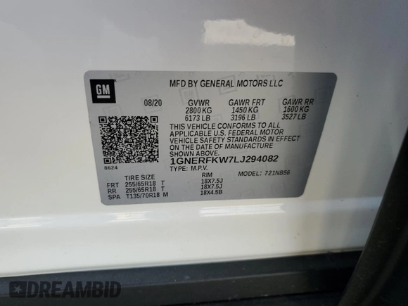 2020 Chevrolet Traverse LS with VIN 1GNERFKW7LJ294082, listed as a Copart auction lot 57498095 with 47,760 mi miles and Salvage title. Bid and sale history available at DreamBid. Image 14.