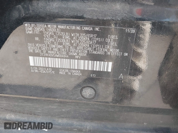 2010 Toyota RAV4 Limited с VIN 2T3YK4DV5AW004844, выставлен на аукционе IAAI как лот 42046794 с пробегом 298 807 миль миль и . История ставок и продаж доступна на DreamBid. Изображение 9.