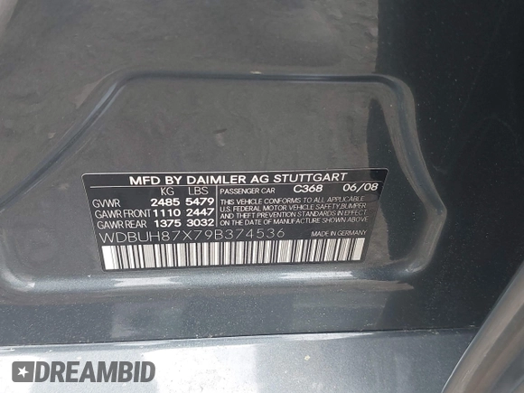 2009 Mercedes-Benz E 350 with VIN WDBUH87X79B374536, listed as a IAAI auction lot 42491326 with 145,885 mi miles and . Bid and sale history available at DreamBid. Image 9.