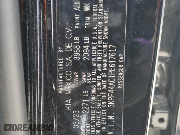 2023 Kia Forte GT with VIN 3KPF44AC1PE617617, listed as a Copart auction lot 51715945 with 38,550 mi miles and Salvage Title. Bid and sale history available at carsss.com. Image 13.