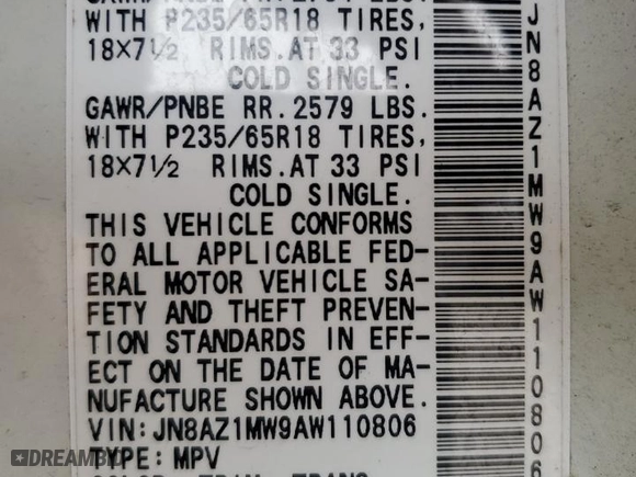 2010 Nissan Murano SL with VIN JN8AZ1MW9AW110806, listed as a Copart auction lot 49140965 with 184,710 mi miles and Clean Title. Bid and sale history available at carsss.com. Image 13.