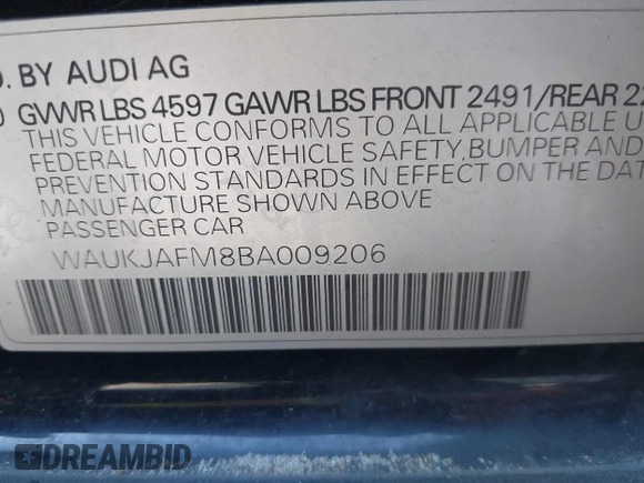 2011 Audi A3 2.0 TDI Premium Plus with VIN WAUKJAFM8BA009206, listed as a IAAI auction lot 41343071 with 140,303 mi miles. Bid and sale history available at carsss.com. Image 9.