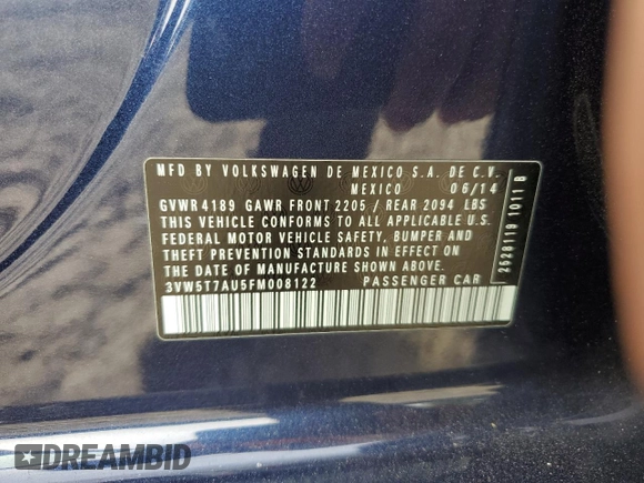 2015 Volkswagen Golf GTI S with VIN 3VW5T7AU5FM008122, listed as a Copart auction lot 72259294 with 164,224 mi miles and Salvage Title. Bid and sale history available at carsss.com. Image 12.