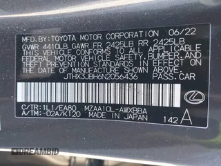 2022 Lexus UX with VIN JTHX3JBH6N2056436, listed as a IAAI auction lot 41856541 with 12,815 mi miles. Bid and sale history available at carsss.com. Image 9.