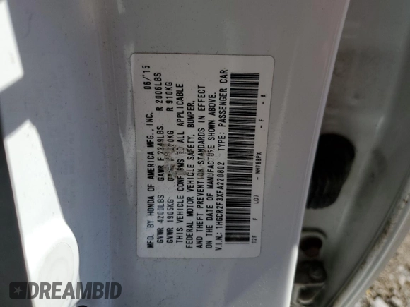 2015 Honda Accord Sedan LX with VIN 1HGCR2F3XFA220802, listed as a Copart auction lot 49339125 with Not Provided miles and Salvage Title. Bid and sale history available at carsss.com. Image 15.