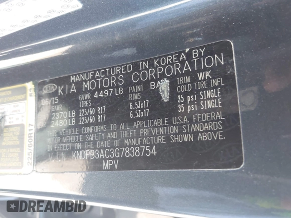 2016 Kia Sportage LX with VIN KNDPB3AC3G7838754, listed as a IAAI auction lot 42004172 with 184,857 mi miles. Bid and sale history available at carsss.com. Image 9.