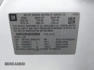 2012 Chevrolet Equinox LTZ with VIN 2GNFLGEK4C6255600, listed as a IAAI auction lot 41364444 with 193,772 mi miles. Bid and sale history available at carsss.com. Image 9.