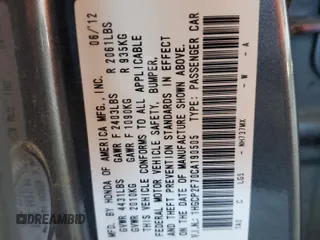 2012 Honda Accord EX с VIN 1HGCP2F70CA190505, выставлен на аукционе Copart как лот 61774845 с пробегом 119 949 миль миль и Списание • Salvage title. История ставок и продаж доступна на DreamBid. Изображение 12.