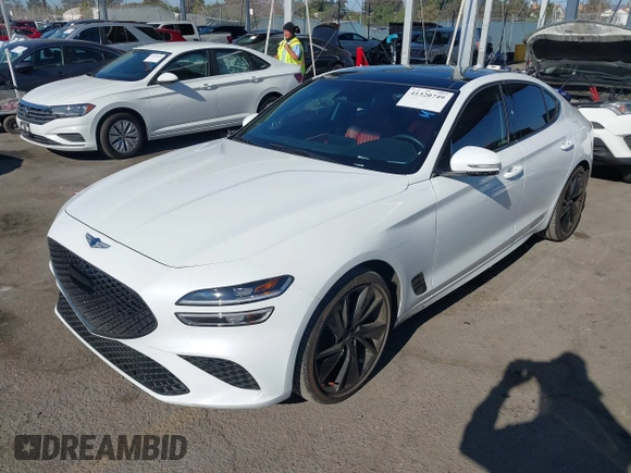 2023 Genesis G70 2.0T with VIN KMTG34TAXPU112861, listed as a IAAI auction lot 41320749 with 33,824 mi miles. Bid and sale history available at carsss.com. Image 2.