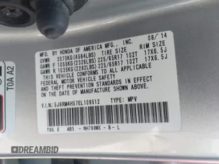 2014 Honda CR-V EX with VIN 5J6RM4H57EL109512, listed as a IAAI auction lot 42215113 with 109,545 mi miles and . Bid and sale history available at DreamBid. Image 9.