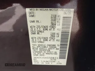 2020 Nissan Murano SL z VIN 5N1AZ2CJ5LN150831, wystawiony jako IAAI lot #42047857 z przebiegiem 56 783 mil mil oraz . Historia ofert i sprzedaży dostępna na DreamBid. Obrazek 9.