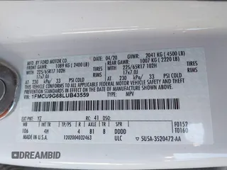 2020 Ford Escape SE with VIN 1FMCU9G68LUB43559, listed as a IAAI auction lot 42209105 with 139,361 mi miles and . Bid and sale history available at DreamBid. Image 9.