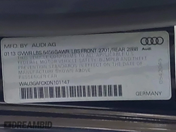 2013 Audi A7 3.0 Prestige with VIN WAU3GAFCXDN101147, listed as a IAAI auction lot 41388837 with 111,694 mi miles. Bid and sale history available at carsss.com. Image 9.