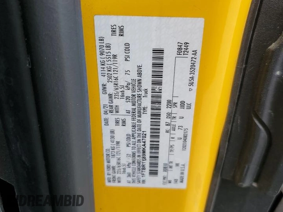 2021 Ford Transit Cargo с VIN 1FTBR1Y89MKA47021, выставлен на аукционе Copart как лот 54620305 с пробегом 59 789 миль миль и Списание • Salvage title. История ставок и продаж доступна на DreamBid. Изображение 13.