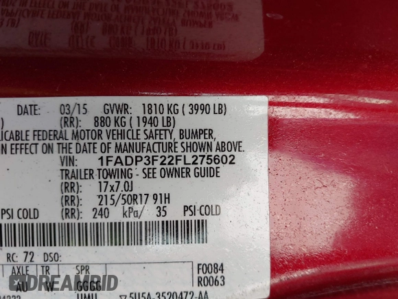 2015 Ford Focus SE with VIN 1FADP3F22FL275602, listed as a IAAI auction lot 42221421 with 112,864 mi miles and . Bid and sale history available at DreamBid. Image 9.