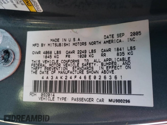 2006 Mitsubishi Eclipse GS z VIN 4A3AK24F46E026361, wystawiony jako Copart lot #47308475 z przebiegiem 168 671 mil mil oraz Szkoda całkowita • Salvage title. Historia ofert i sprzedaży dostępna na DreamBid. Obrazek 12.