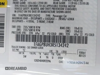 2024 Ford Mustang EcoBoost с VIN 1FAGP8UH3R5134242, выставлен на аукционе IAAI как лот 42626535 с пробегом 33 755 миль миль и . История ставок и продаж доступна на DreamBid. Изображение 9.