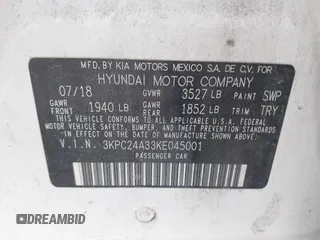 2019 Hyundai Accent SE with VIN 3KPC24A33KE045001, listed as a IAAI auction lot 40857224 with Not Provided miles and . Bid and sale history available at carsss.com. Image 9.