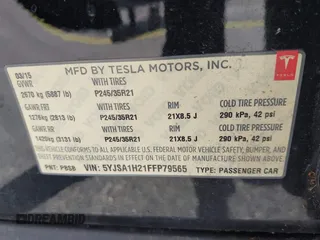 2015 Tesla Model S 85D with VIN 5YJSA1H21FFP79565, listed as a IAAI auction lot 42076401 with 162,139 mi miles. Bid and sale history available at carsss.com. Image 9.