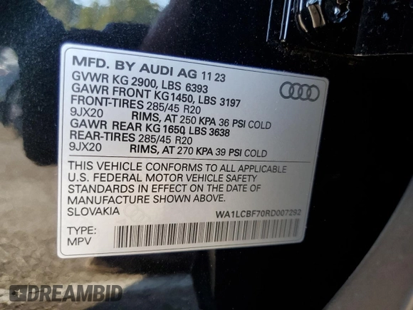 2024 Audi Q7 Premium Plus with VIN WA1LCBF70RD007292, listed as a Copart auction lot 74625464 with 5,831 mi miles and Salvage Title. Bid and sale history available at carsss.com. Image 13.