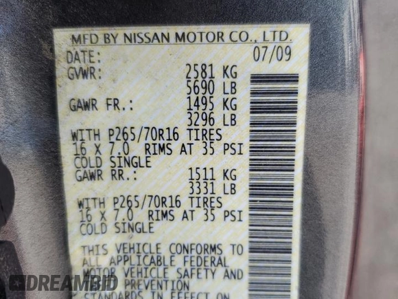 2009 Nissan Frontier SE z VIN 1N6AD06W99C425908, wystawiony jako Copart lot #61656095 z przebiegiem 145 489 mil mil oraz Czysty tytuł • Clean title. Historia ofert i sprzedaży dostępna na DreamBid. Obrazek 12.
