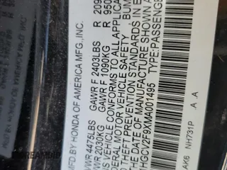 2021 Honda Accord Touring z VIN 1HGCV2F9XMA001495, wystawiony jako Copart lot #55408325 z przebiegiem 130 886 mil mil oraz Szkoda całkowita • Salvage title. Historia ofert i sprzedaży dostępna na DreamBid. Obrazek 12.