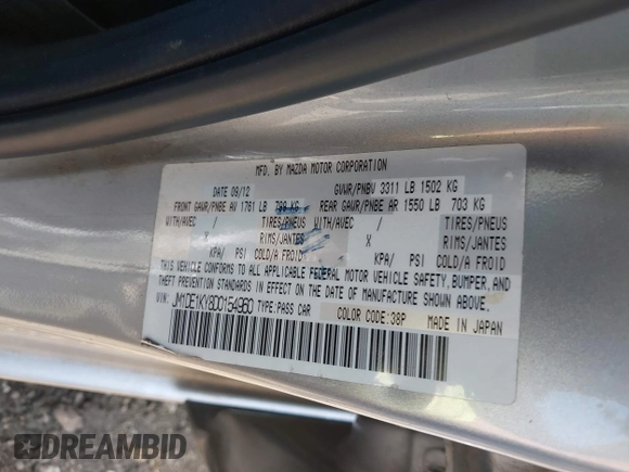 2013 Mazda 2 Sport with VIN JM1DE1KY8D0154960, listed as a IAAI auction lot 41903672 with 222,844 mi miles and . Bid and sale history available at DreamBid. Image 9.