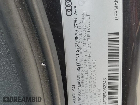 2014 Audi A6 Prestige z VIN WAUHGAFC8EN062243, wystawiony jako Copart lot #54622005 z przebiegiem 106 729 mil mil oraz Szkoda całkowita • Salvage title. Historia ofert i sprzedaży dostępna na DreamBid. Obrazek 12.