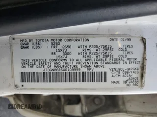 1999 Toyota 4Runner SR5 with VIN JT3GN86R6X0109999, listed as a Copart auction lot 53301655 with Not provided miles and Salvage title. Bid and sale history available at DreamBid. Image 15.