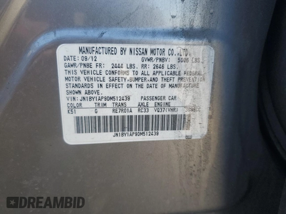 2013 Infiniti M z VIN JN1BY1AP9DM512439, wystawiony jako Copart lot #50368165 z przebiegiem 177 809 mil mil oraz Szkoda całkowita • Salvage title. Historia ofert i sprzedaży dostępna na DreamBid. Obrazek 12.