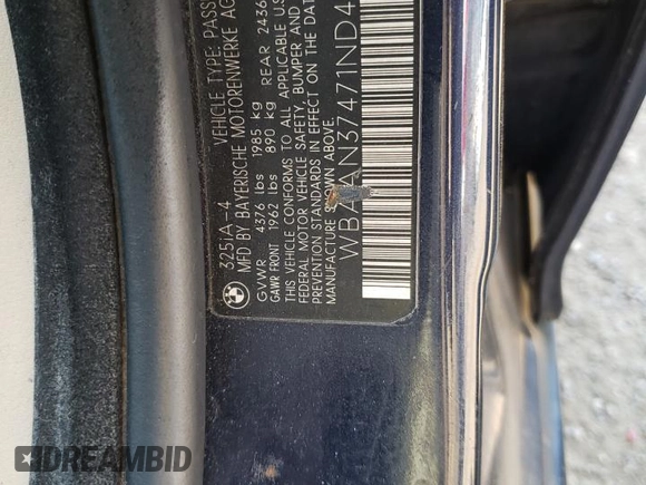 2001 BMW 3 Series 325i with VIN WBAAN37471ND45451, listed as a Copart auction lot 68648884 with 156,589 mi miles and Salvage Title. Bid and sale history available at carsss.com. Image 14.